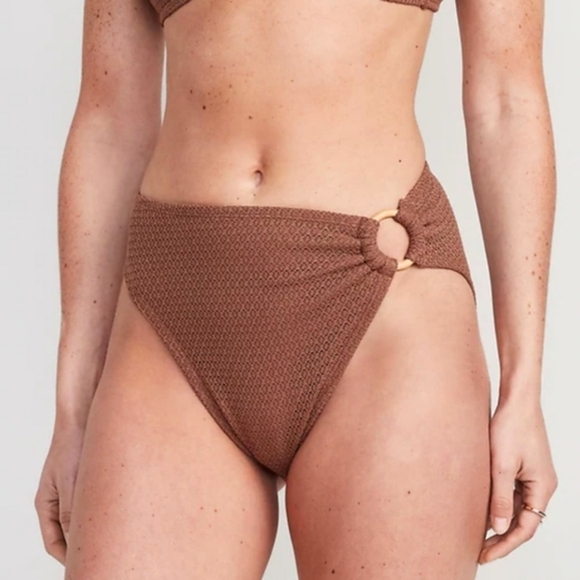 OLDNAVY Mid-Rise Ring Crochet-Knit French-Cut Bikini Swim Bottoms. Brown.S NWT - Picture 1 of 10